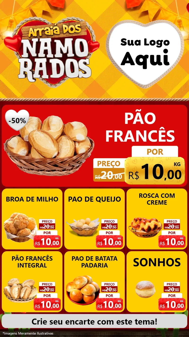 Modelo de Rede Social para Stories com o tema Arraiá dos Namorados para Padaria