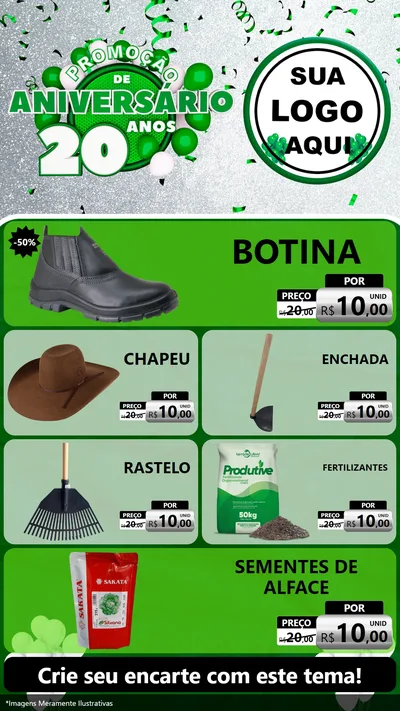 Modelo de TV para TV Vertical com o tema Promoção de Aniversário - 20 Anos para Agropecuária