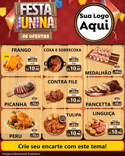 Modelo de Rede Social para Feed Instagram com o tema Festa Junina de Ofertas para Assados