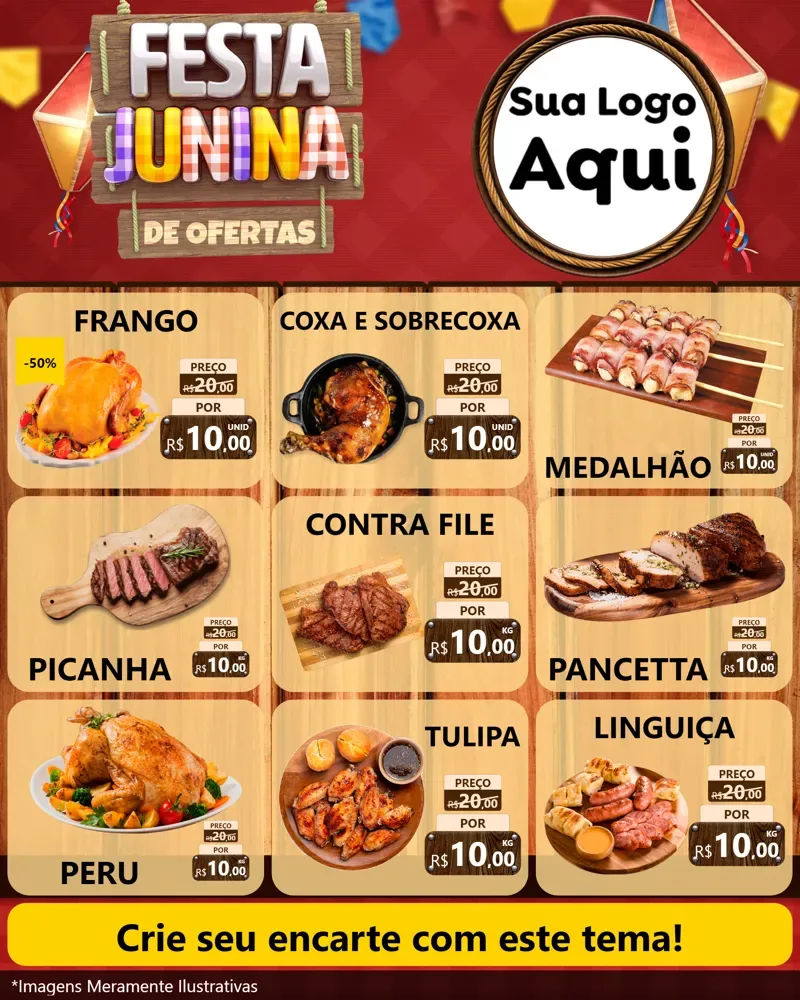 Modelo de Rede Social para Feed Instagram com o tema Festa Junina de Ofertas para Assados