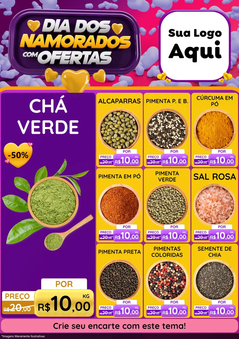 Modelo de Encarte para Encarte A4 Vertical com o tema Dia Dos Namorados Com Ofertas para Produtos Naturais