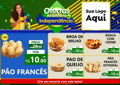 Modelo de Encarte para Encarte A4 Horizontal com o tema Ofertas da Semana da Independência para Padaria