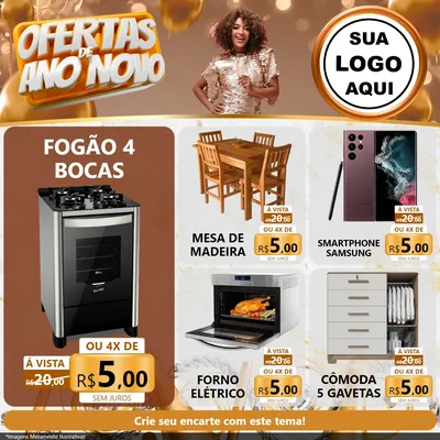 Modelo de Rede Social para Feed Facebook com o tema Ofertas de Ano Novo para Móveis e Eletro