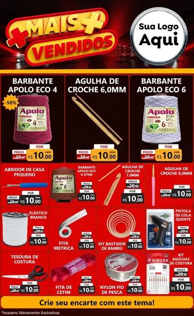 Modelo de Encarte para Encarte Grande com o tema Mais Vendidos para Armarinho e Aviamentos