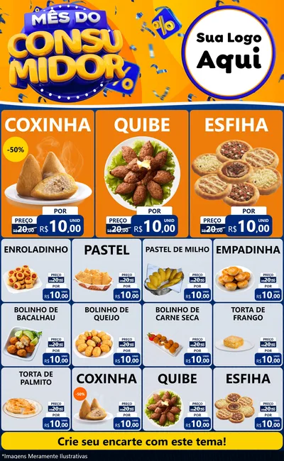 Modelo de Encarte para Encarte Grande com o tema Mês do Consumidor para Salgadaria