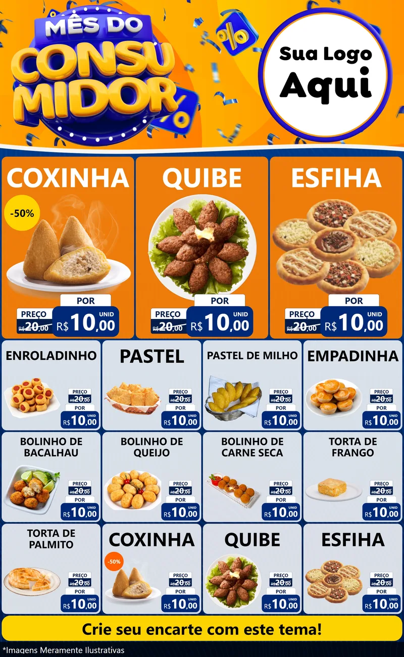 Modelo de Encarte para Encarte Grande com o tema Mês do Consumidor para Salgadaria