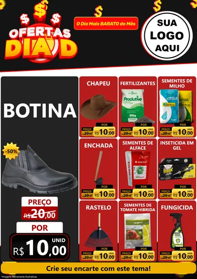 Modelo de Encarte para Encarte A4 Vertical com o tema Ofertas Dia D para Agropecuária