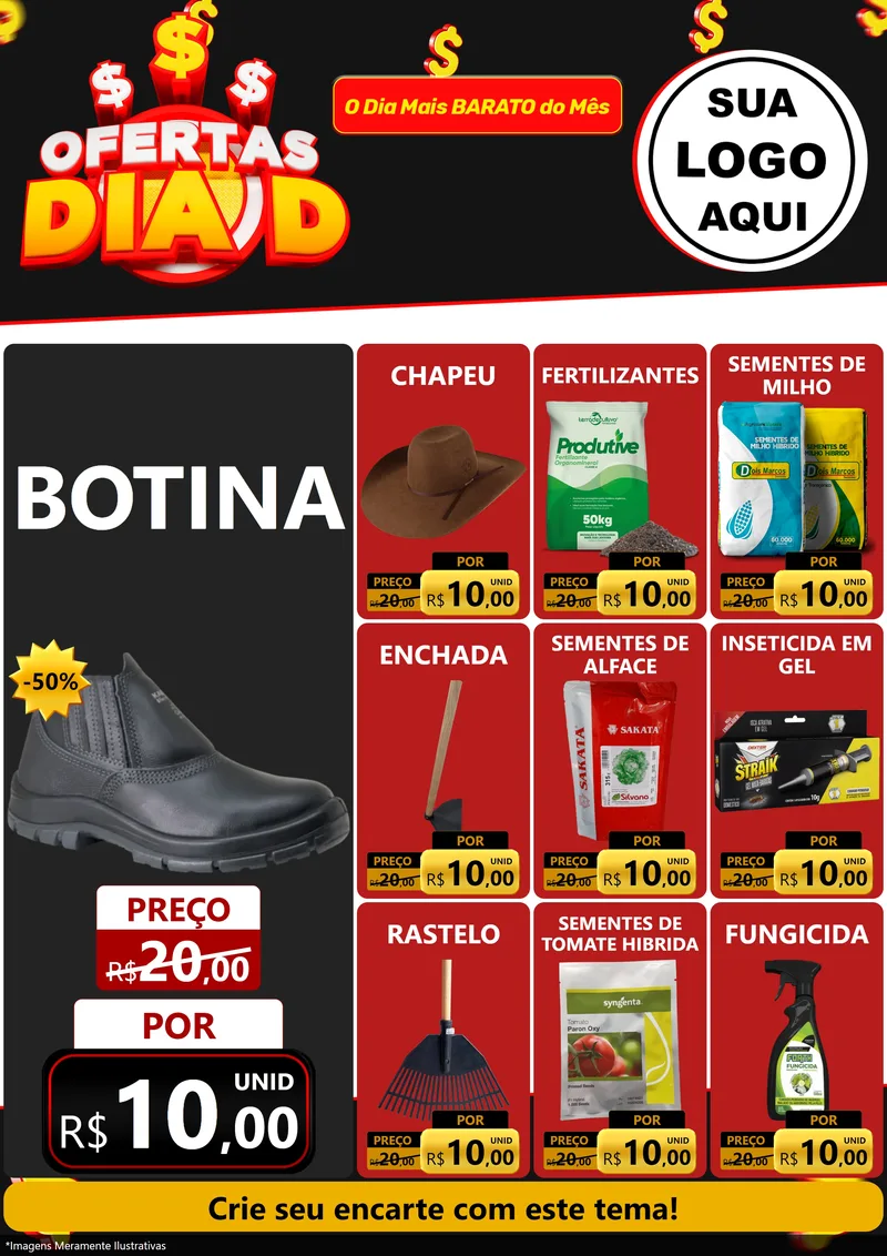 Modelo de Encarte para Encarte A4 Vertical com o tema Ofertas Dia D para Agropecuária