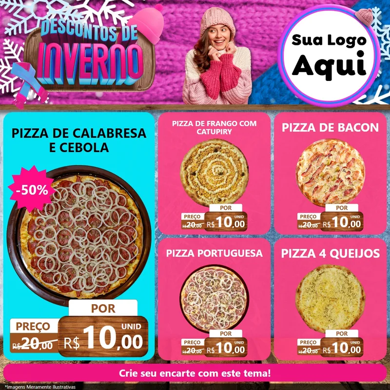 Modelo de Rede Social para Feed Facebook com o tema Descontos de Inverno para Pizzaria