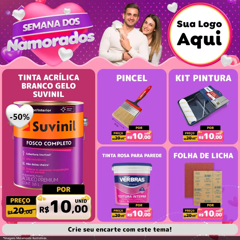 Modelo de Rede Social para Feed Facebook com o tema Semana dos Namorados para Tintas e Ferramentas