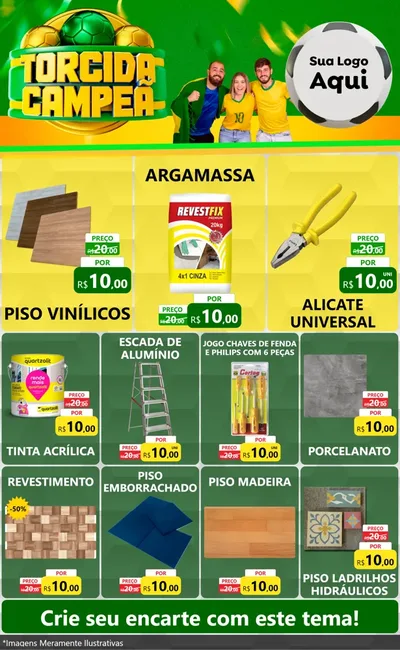 Modelo de Encarte para Encarte Grande com o tema Torcida Campeã - Copa para Material para Construção