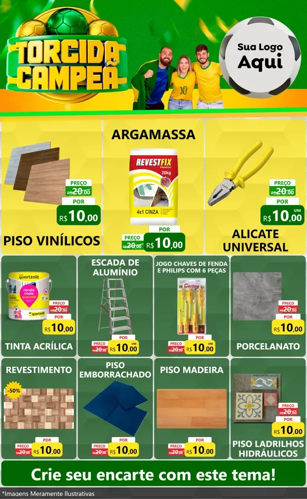 Modelo de Encarte para Encarte Grande com o tema Torcida Campeã - Copa para Material para Construção
