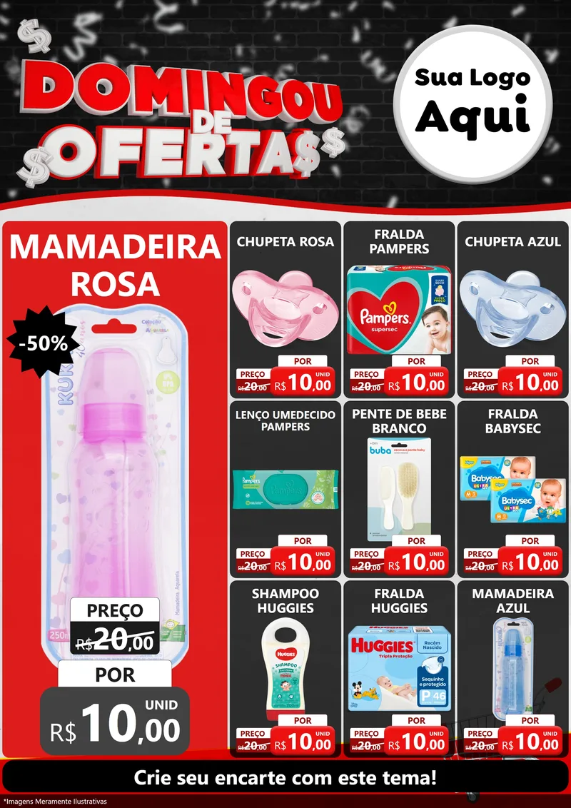 Modelo de Encarte para Encarte A4 Vertical com o tema Domingou de Ofertas para Bebês