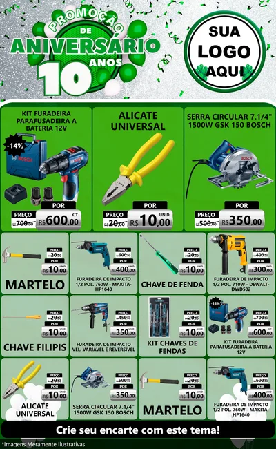 Modelo de Encarte para Encarte Grande com o tema Promoção de Aniversário - 10 Anos para Maquinas e Ferramentas