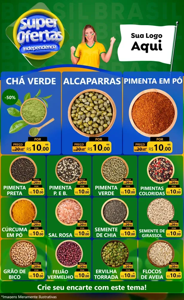 Modelo de Encarte para Encarte Grande com o tema Super Ofertas de Independência para Produtos Naturais