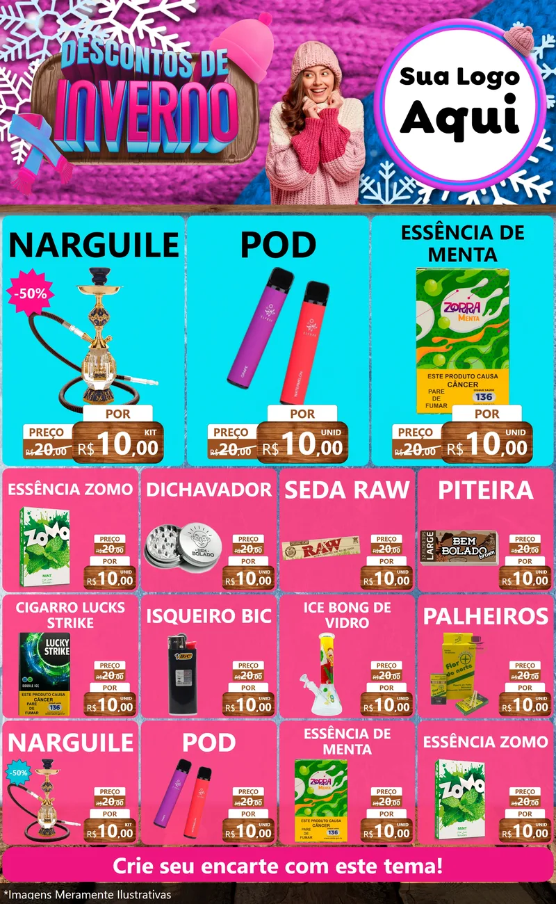 Modelo de Encarte para Encarte Grande com o tema Descontos de Inverno para Tabacaria