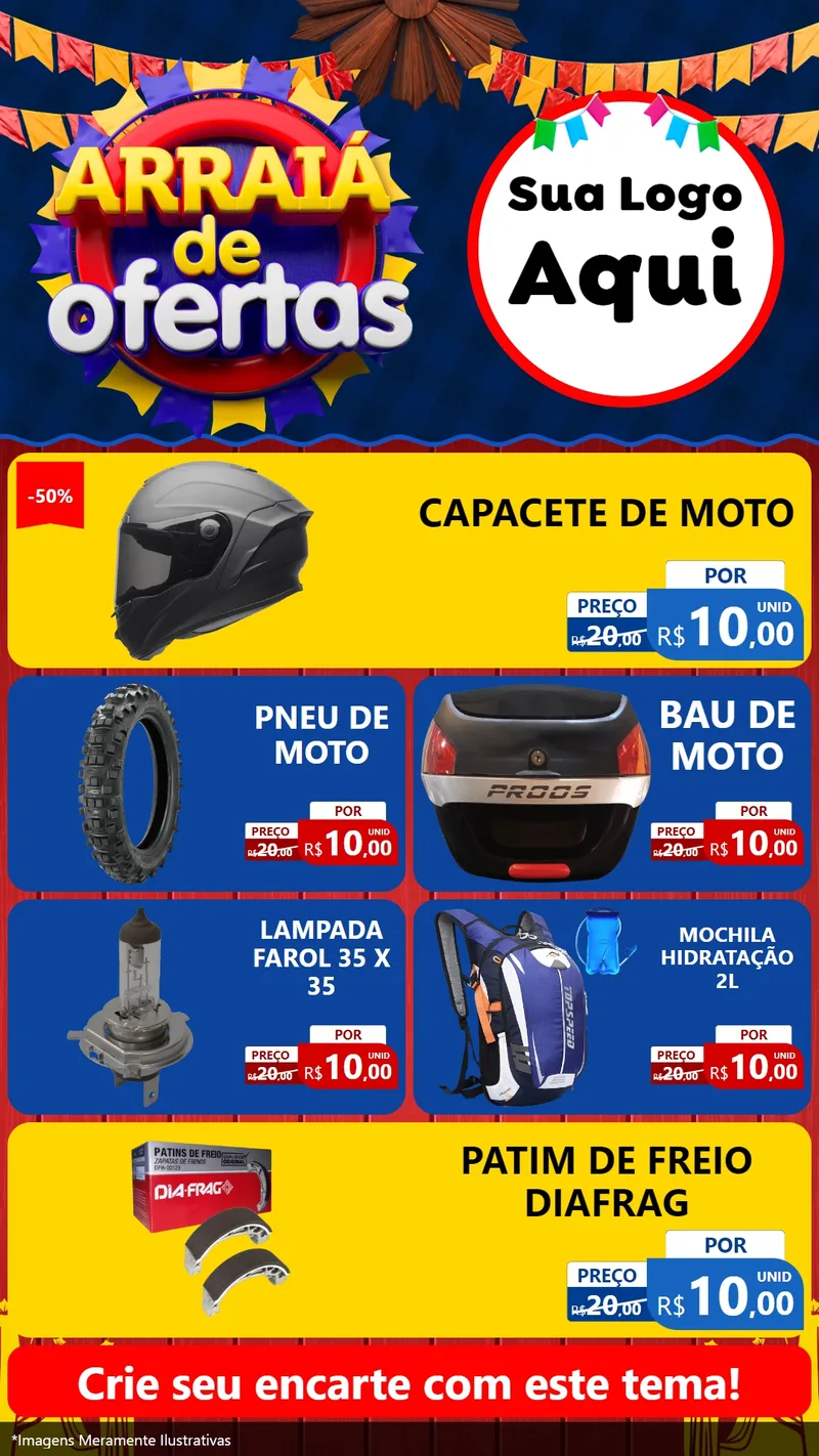 Modelo de TV para TV Vertical com o tema Arraiá de Ofertas para Moto peças