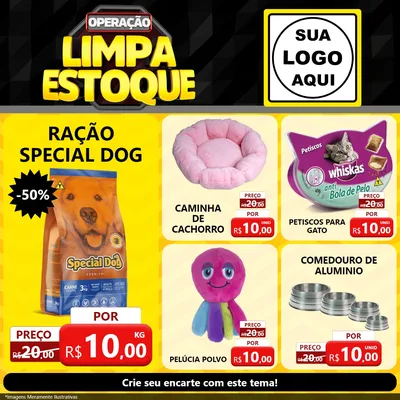 Modelo de Rede Social para Feed Facebook com o tema Operação Limpa Estoque para Pet Shop