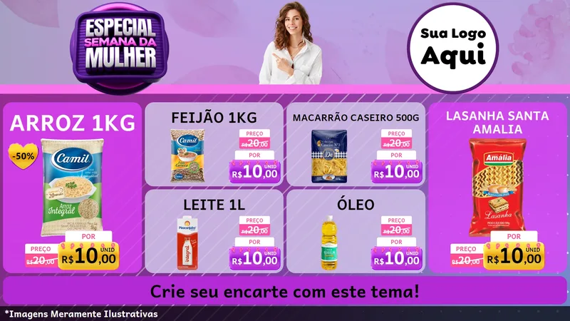 Modelo de TV para TV Horizontal com o tema Especial Semana da Mulher para Supermercado