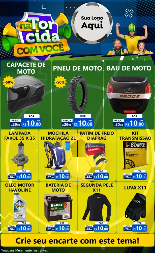 Modelo de Encarte para Encarte Grande com o tema Na Torcida Com Você - Copa para Moto peças