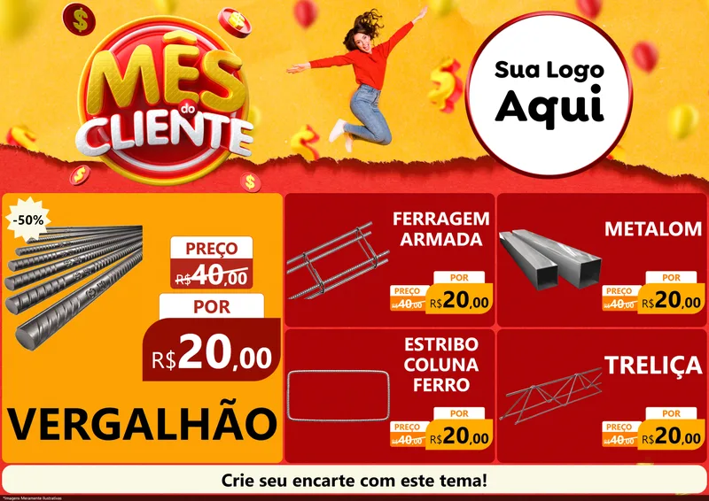 Modelo de Encarte para Encarte A4 Horizontal com o tema Mês do Cliente para Ferragens