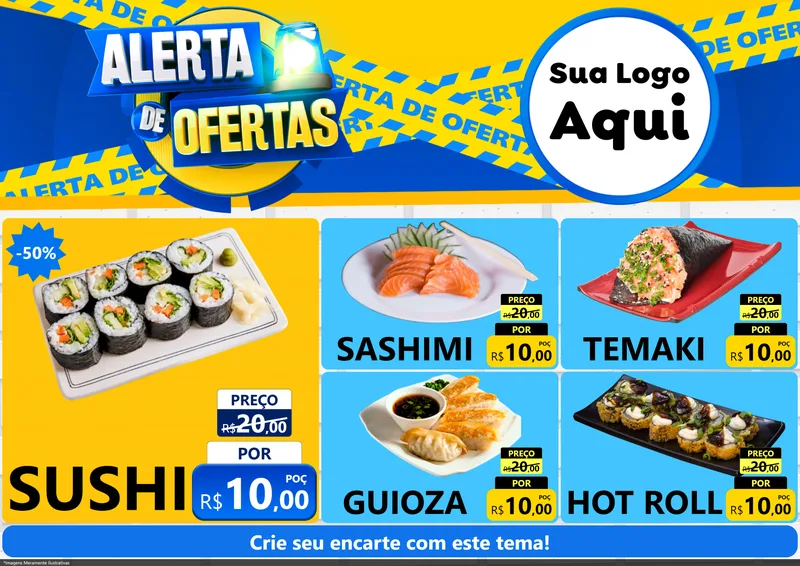 Modelo de Encarte para Encarte A4 Horizontal com o tema Alerta de Ofertas para Comida japonesa