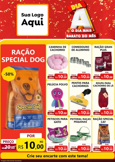 Modelo de Encarte para Encarte A4 Vertical com o tema Dia A o Dia Mais Barato do Mês para Pet Shop