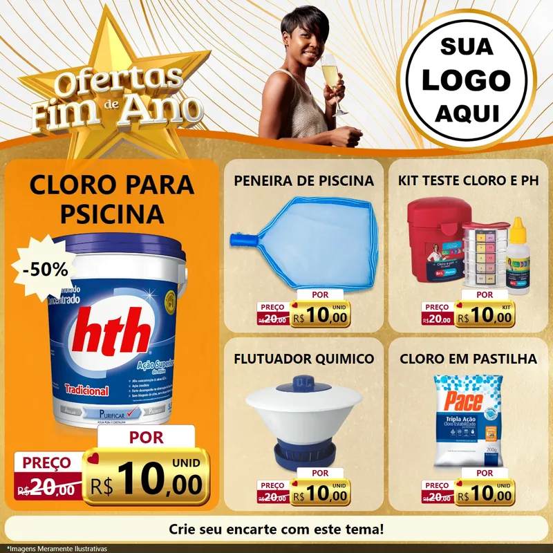 Modelo de Rede Social para Feed Facebook com o tema Ofertas Fim de Ano para Produtos para Piscina
