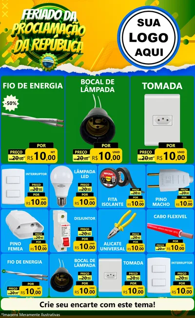 Modelo de Encarte para Encarte Grande com o tema Feriado da Proclamação da República para Materiais Elétricos