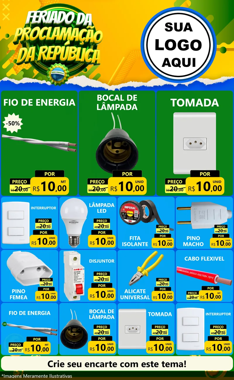 Modelo de Encarte para Encarte Grande com o tema Feriado da Proclamação da República para Materiais Elétricos