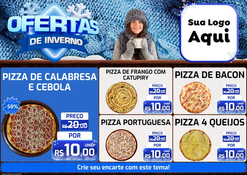 Modelo de Encarte para Encarte A4 Horizontal com o tema Ofertas de Inverno para Pizzaria