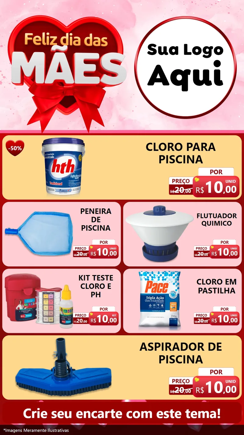 Modelo de TV para TV Vertical com o tema Feliz Dia Das Mães para Produtos para Piscina