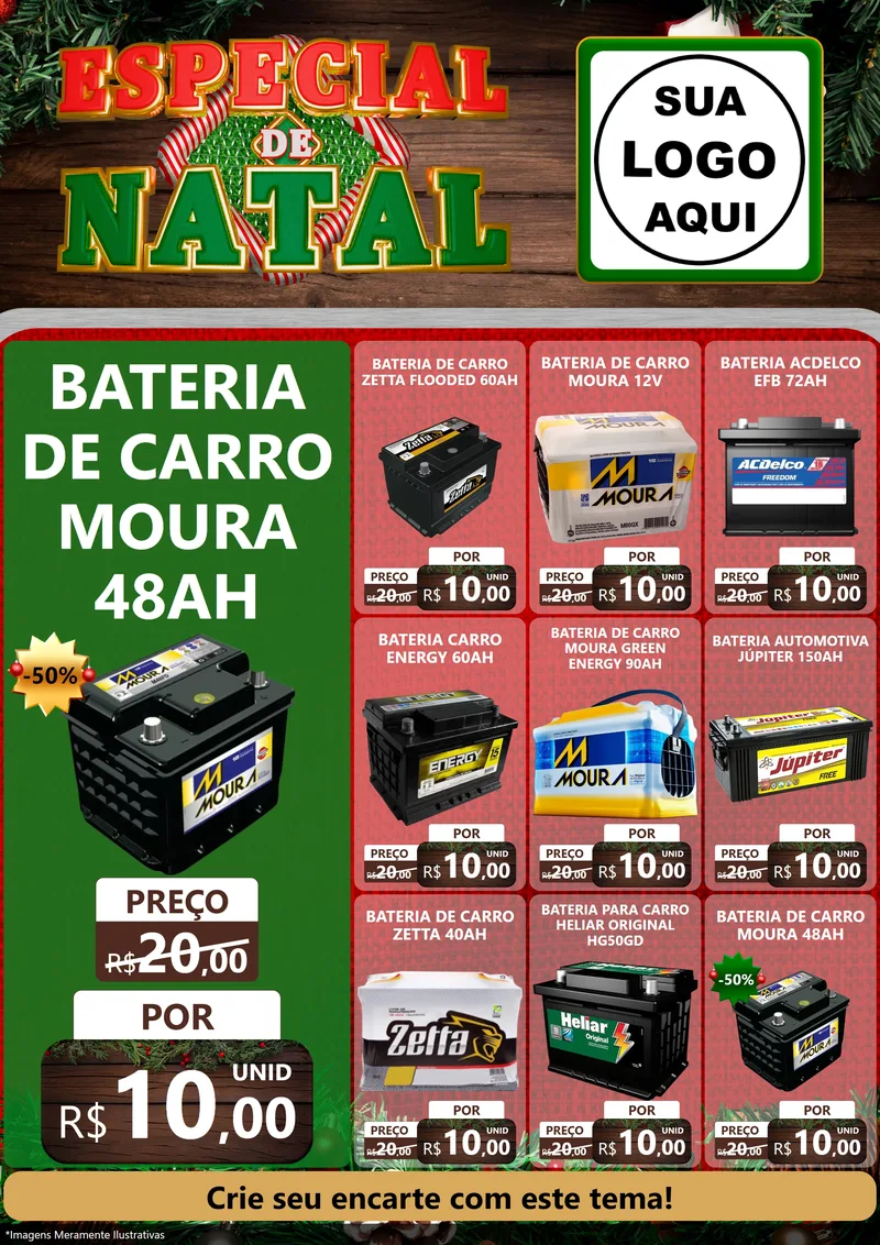 Modelo de Encarte para Encarte A4 Vertical com o tema Especial de Natal para Baterias Elétricas