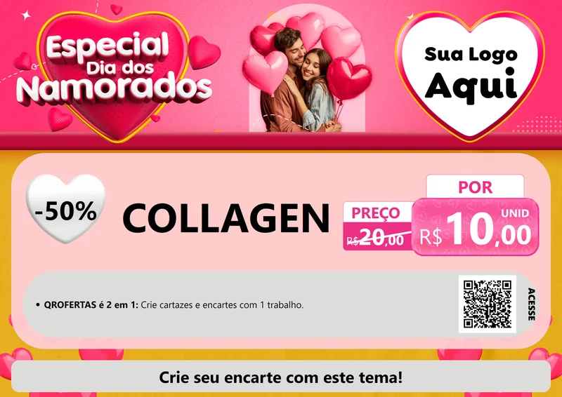 Modelo de Cartaz para Cartaz A4 Horizontal com o tema Especial Dia dos Namorados para Suplementos alimentares