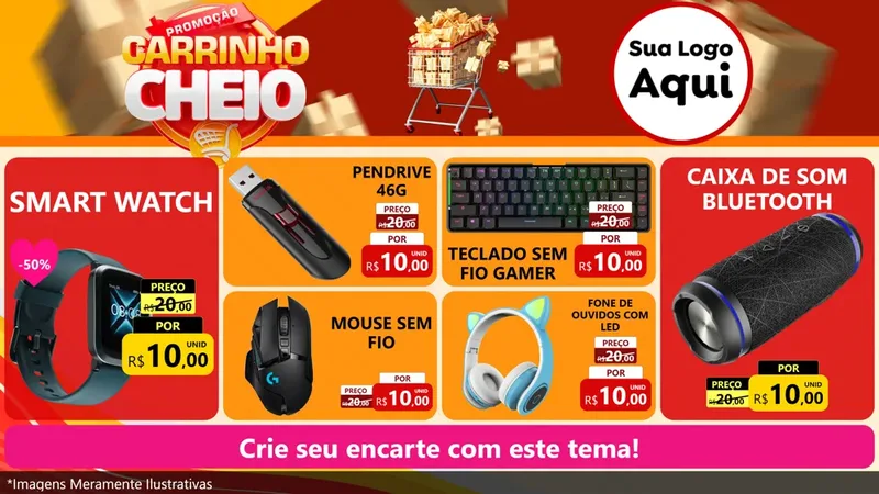 Modelo de TV para TV Horizontal com o tema Promoção carrinho cheio para Informática