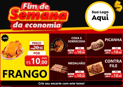 Modelo de Encarte para Encarte A4 Horizontal com o tema Fim de Semana da Economia para Assados