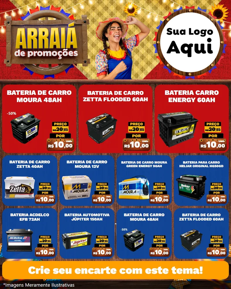 Modelo de Rede Social para Feed Instagram com o tema Arraiá de Promoções para Baterias Elétricas