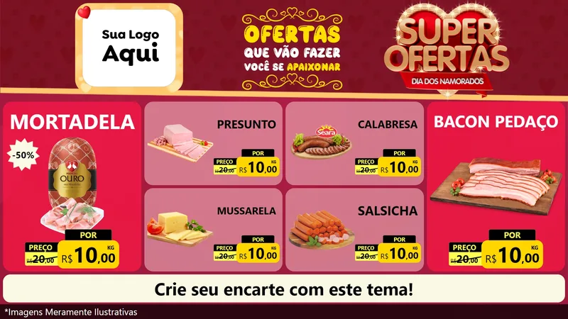 Modelo de TV para TV Horizontal com o tema Dia dos Namorados para Frios e Laticínios
