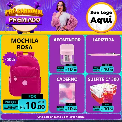 Modelo de Rede Social para Feed Facebook com o tema Pré-Carnaval Premiado para Papelaria