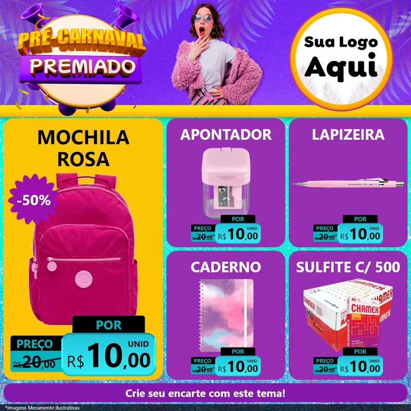 Modelo de Rede Social para Feed Facebook com o tema Pré-Carnaval Premiado para Papelaria