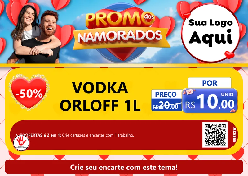 Modelo de Cartaz para Cartaz A4 Horizontal com o tema Promo dos Namorados para Distribuidora de bebidas