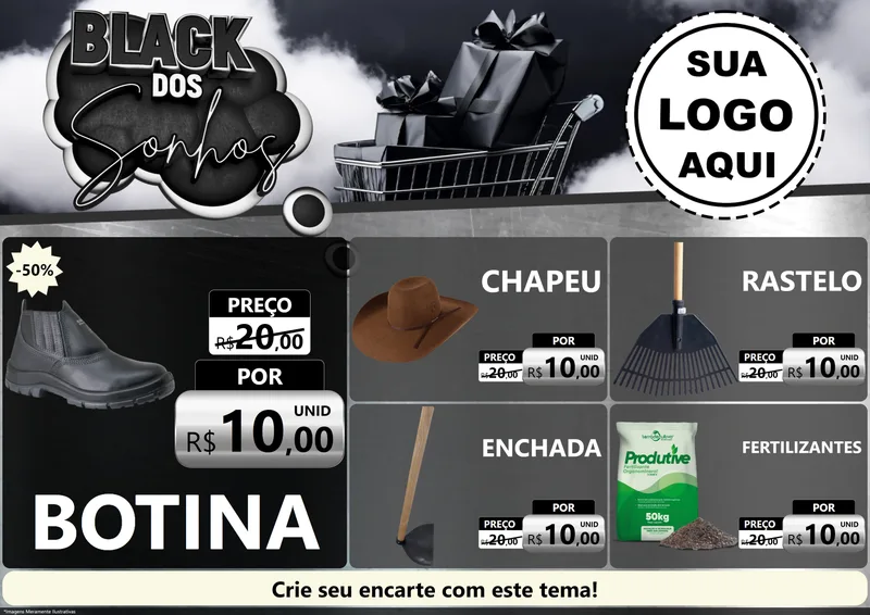 Modelo de Encarte para Encarte A4 Horizontal com o tema Black dos Sonhos para Agropecuária