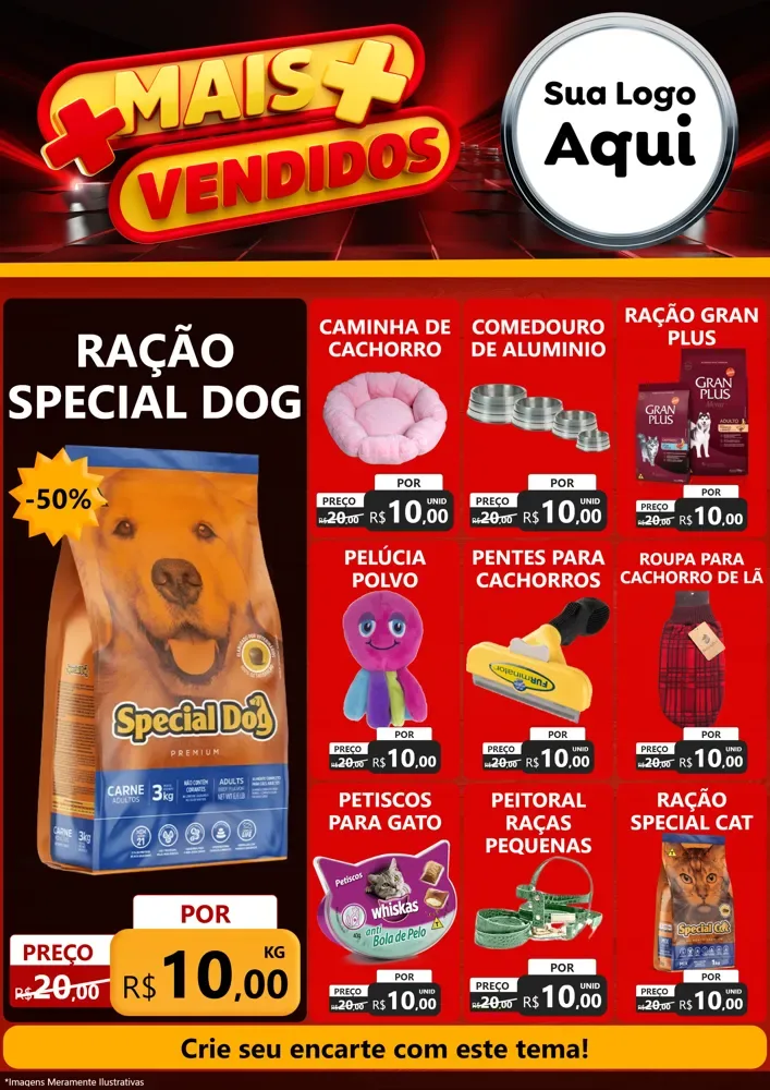 Modelo de Encarte para Encarte A4 Vertical com o tema Mais Vendidos para Pet Shop