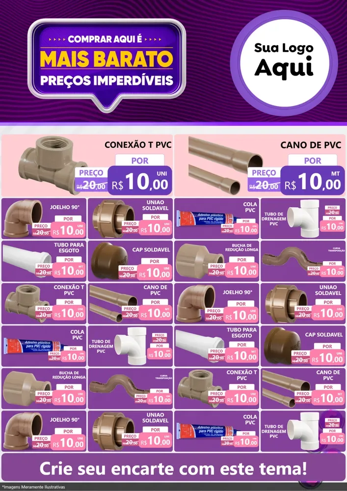 Modelo de Encarte para Encarte A4 Vertical com o tema Mais Barato para Tubos e conexões
