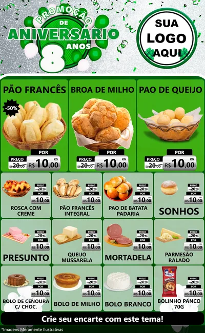 Modelo de Encarte para Encarte Grande com o tema Promoção de Aniversário - 8 Anos para Padaria