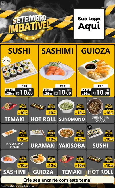 Modelo de Encarte para Encarte Grande com o tema Setembro Imbatível para Comida japonesa