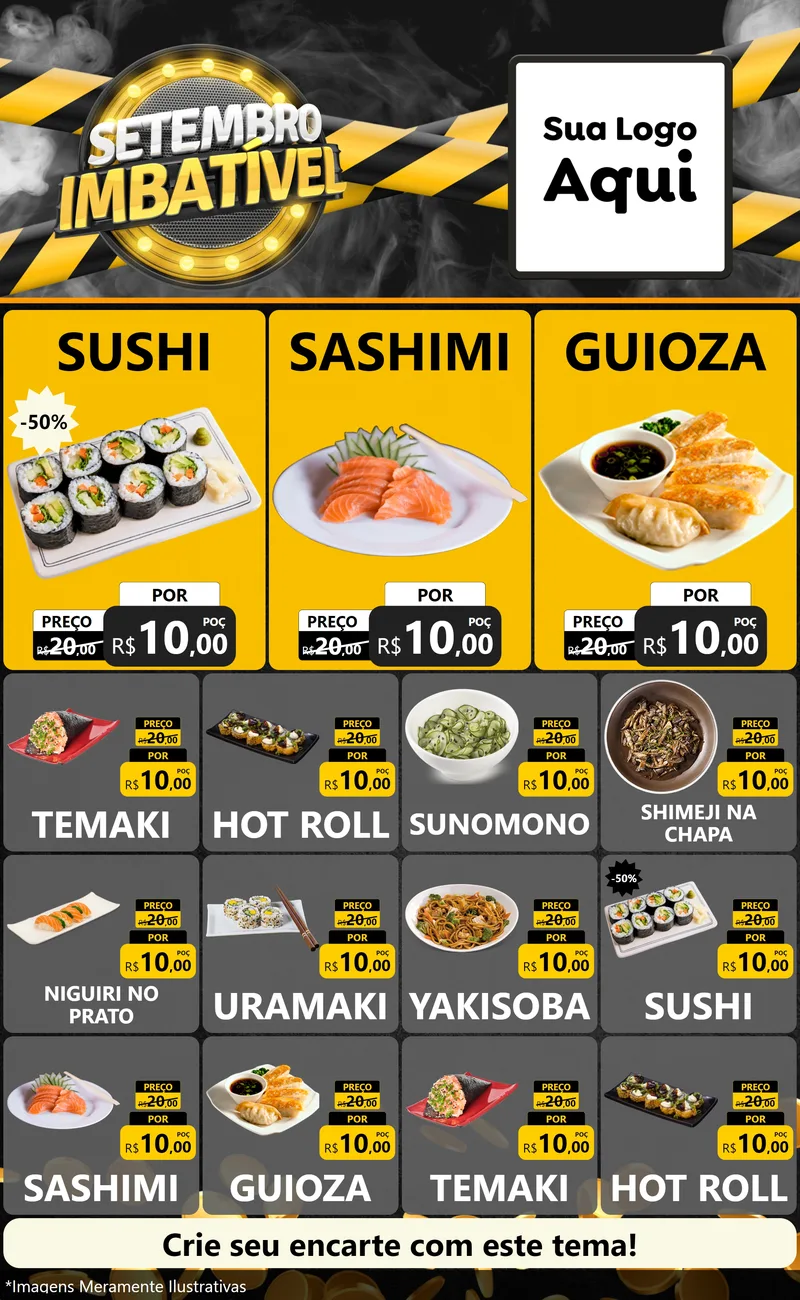 Modelo de Encarte para Encarte Grande com o tema Setembro Imbatível para Comida japonesa