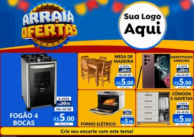 Modelo de Encarte para Encarte A4 Horizontal com o tema Arraiá de Ofertas - Junina para Móveis e Eletro