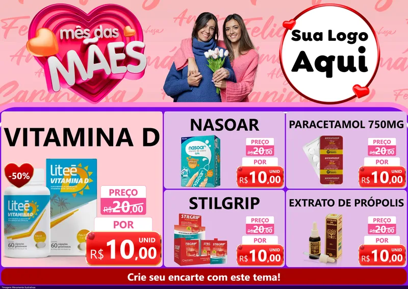 Modelo de Encarte para Encarte A4 Horizontal com o tema Mês Das Mães para Farmácia