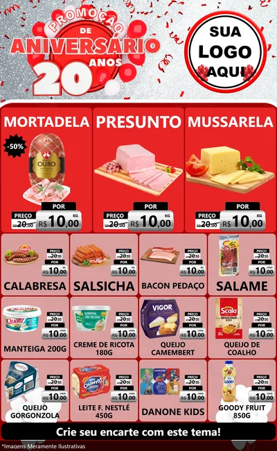 Modelo de Encarte para Encarte Grande com o tema Promoção de Aniversário - 20 Anos para Frios e Laticínios